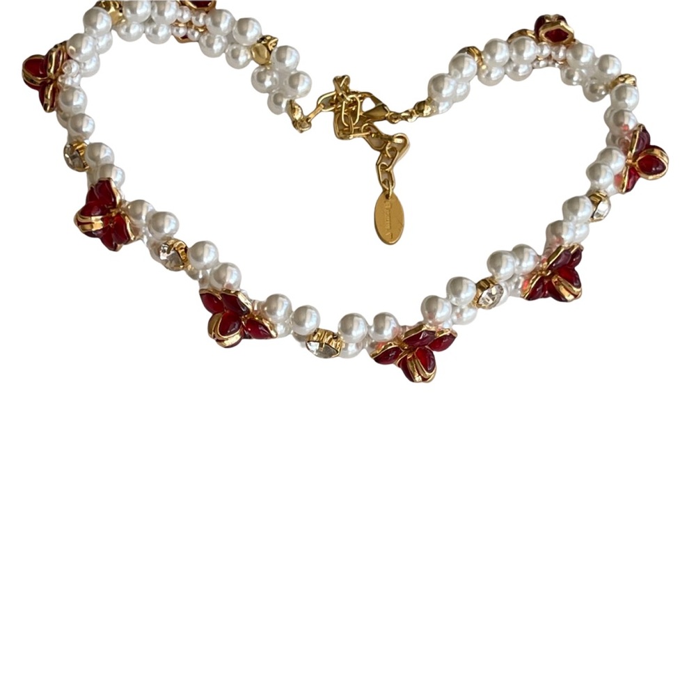 VTG rare poured glass Red pearl French choker necklace